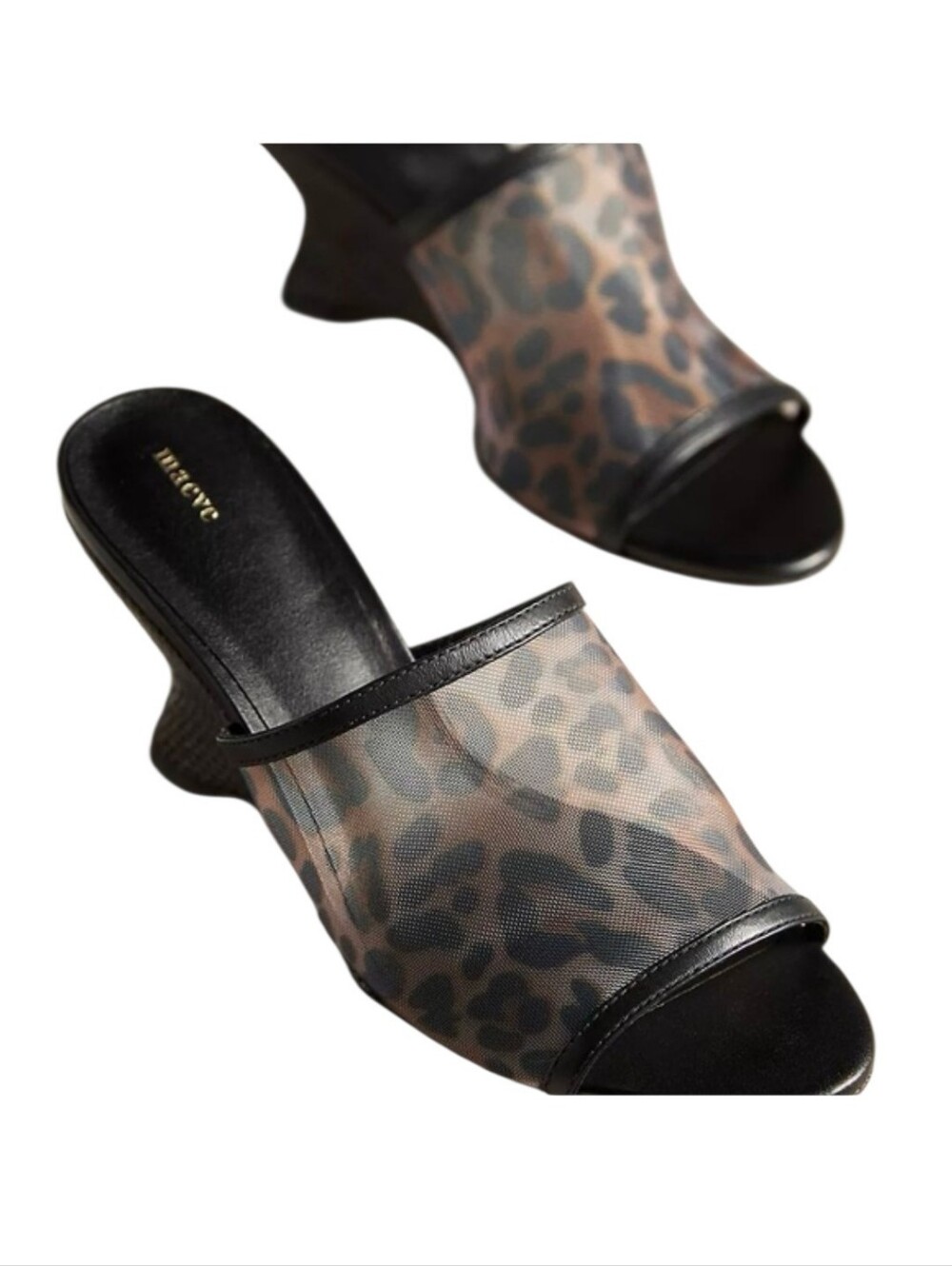 Anthropologie Maeve leopard print mesh mule wedge heels Size 7 - Picture 2 of 16